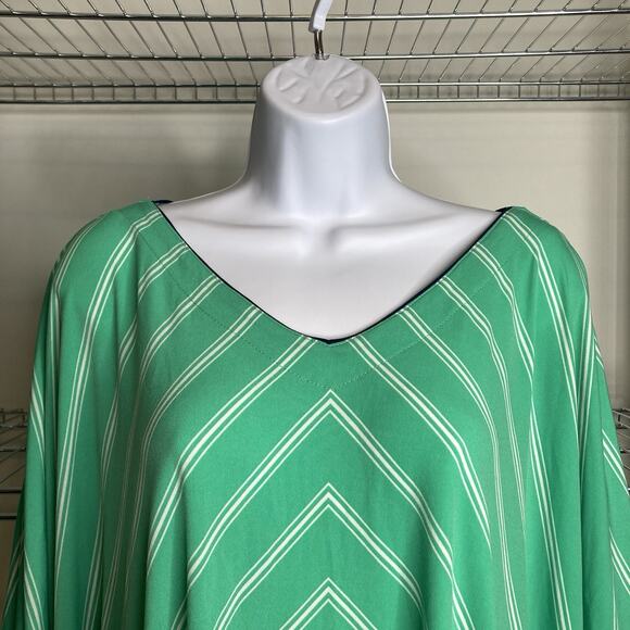 Susan Graver Womens Green Chevron Liquid Knit Dolman Sleeve Top Size 2X Stretchy - Picture 7 of 10